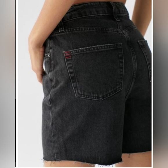 BDG Black Wash Bermuda Cutoff Mom High Rise Raw Hem Distressed Denim Shorts 25 - Picture 14 of 16